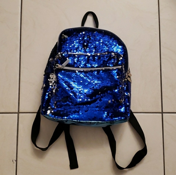 #82-G3 Mini Backpack,Sequins Blue/Silvered 11"x10"x4" - Picture 1 of 5